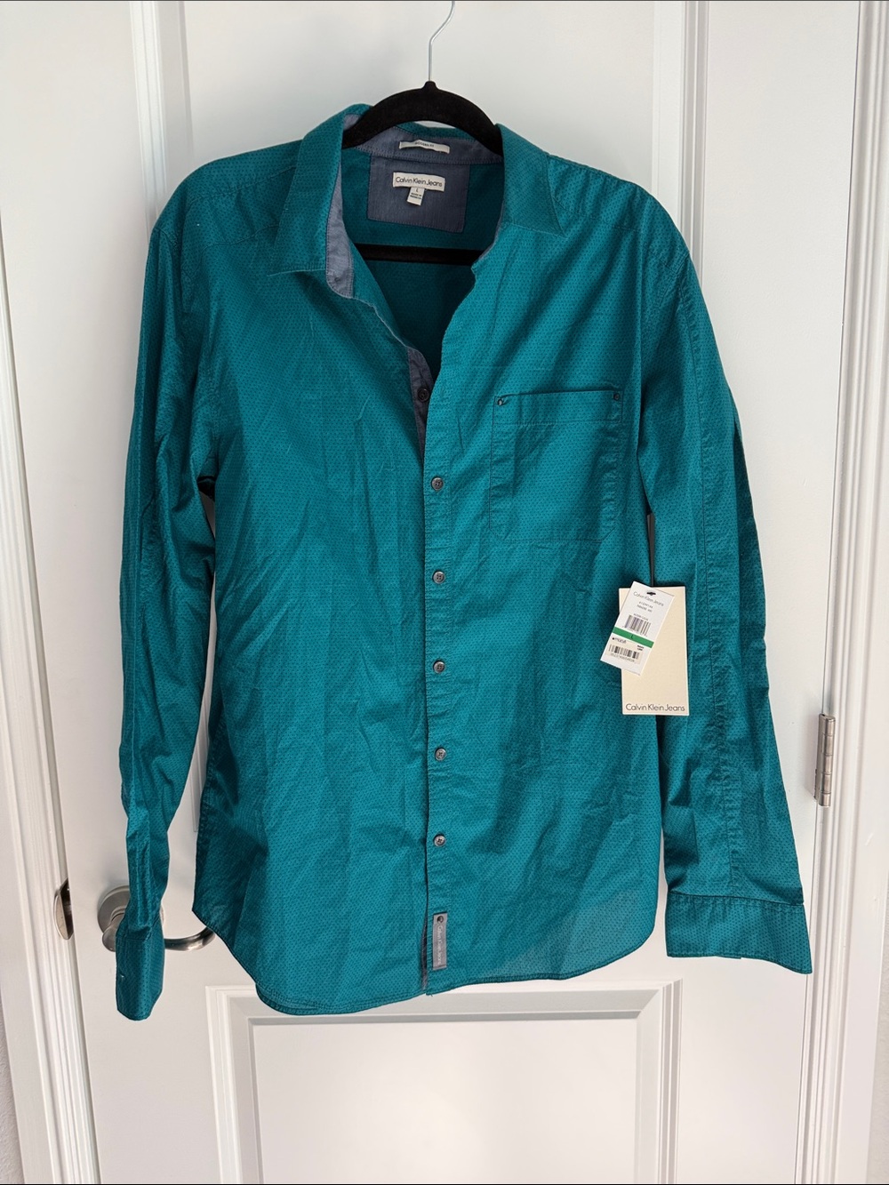 Calvin Klein Teal Micro-Pattern Button-Up Shirt